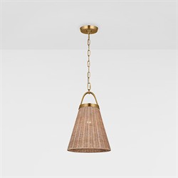 Whitby Coastal Blonde Rattan Burnished Brass Single Pendant - 12"|