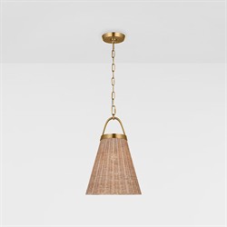 Whitby Coastal Blonde Rattan Burnished Brass Single Pendant - 12"|