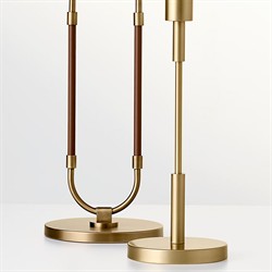 Katie Updated Traditional White Linen Shade Leather Brass Table Lamp|