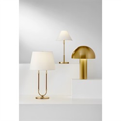 Katie Updated Traditional White Linen Shade Leather Brass Table Lamp|