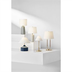 Katie Updated Traditional White Linen Shade Leather Brass Table Lamp|