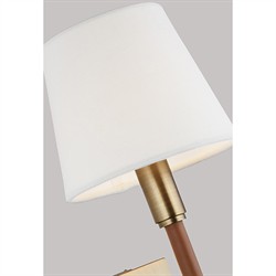 Katie Traditional White Linen Shade Leather Brass Armed Sconce|