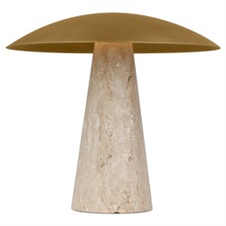 Aegis Modern Classic Antique Brass Shade Natural Travertine Table Lamp|