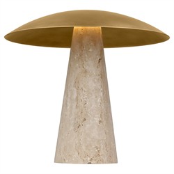 Aegis Modern Classic Antique Brass Shade Natural Travertine Table Lamp|