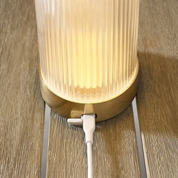 Tawa Modern Fluted Glass Natural Brass Rechargeable Outdoor Table Lamp|