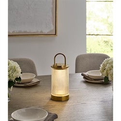 Tawa Modern Fluted Glass Natural Brass Rechargeable Outdoor Table Lamp|