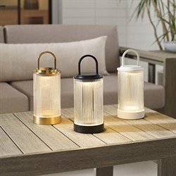Tawa Modern Fluted Glass Natural Brass Rechargeable Outdoor Table Lamp|