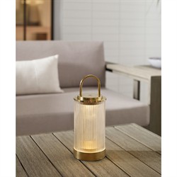 Tawa Modern Fluted Glass Natural Brass Rechargeable Outdoor Table Lamp|