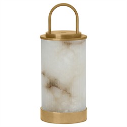 Tawa Modern White Alabaster Antique Brass Rechargeable Outdoor Table Lamp|