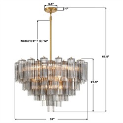 Corin Updated Traditional Smoke Glass 16 Light Chandelier|
