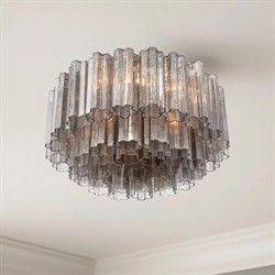 Corin Traditional Smoke Glass Aged Brass 7 Light Flush Mount|