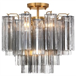 Corin Traditional Smoke Glass Aged Brass 4 Light Semi Flush Mount|