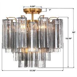 Corin Traditional Smoke Glass Aged Brass 4 Light Semi Flush Mount|