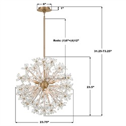 Adalia Modern Classic Aged Brass Crystal 6 Light Chandelier|