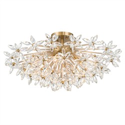 Adalia Modern Classic Aged Brass Crystal Semi Flush Mount|