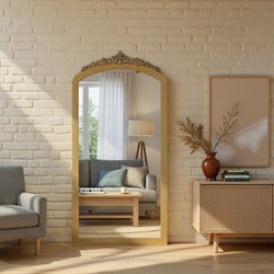 Ardelle Traditional Burnished Brass Arched Floor Mirror|