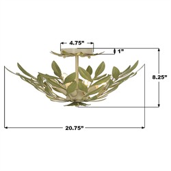 Liora Updated Traditional Champagne Green Leaf 4 Light Semi Flush Mount|