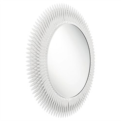 Liora Traditional Matte White Sunburst Round Wall Mirror|
