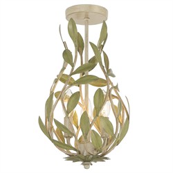 Liora Traditional Champagne Green Leaf Light Semi Flush Mount|