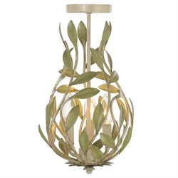 Liora Traditional Champagne Green Leaf Light Semi Flush Mount|