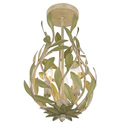 Liora Traditional Champagne Green Leaf Light Semi Flush Mount|