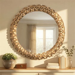 Codara Updated Traditional Gold Leaf Round Wall Mirror|