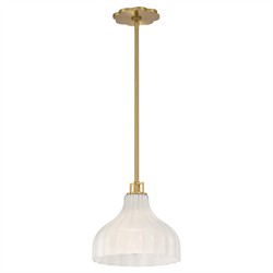 Leland Updated Traditional Fluted White Glass Pendant - 10"|