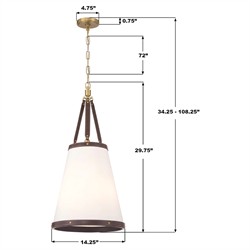 Finley Traditional Brown Leather Trim White Linen 3 Light Pendant|
