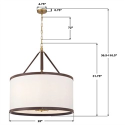 Finley Traditional Brown Leather Trim White Linen Drum Pendant|