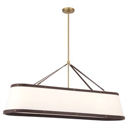 Finley Traditional Brown Leather Trim White Linen Linear Chandelier|