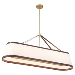 Finley Traditional Brown Leather Trim White Linen Linear Chandelier|