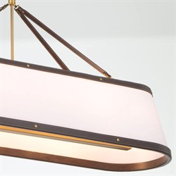 Finley Traditional Brown Leather Trim White Linen Linear Chandelier|