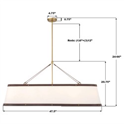Finley Traditional Brown Leather Trim White Linen Linear Chandelier|