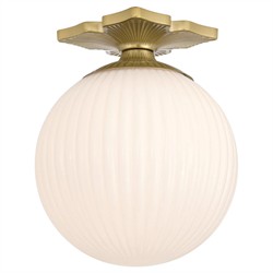 Arden Traditional Aged Brass White Ribbed Glass Semi Flush Mount|