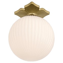 Arden Traditional Aged Brass White Ribbed Glass Semi Flush Mount|
