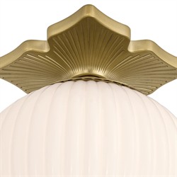 Arden Traditional Aged Brass White Ribbed Glass Semi Flush Mount|