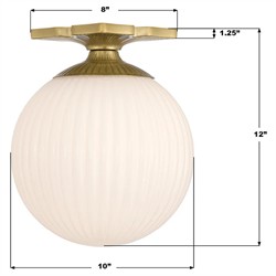 Arden Traditional Aged Brass White Ribbed Glass Semi Flush Mount|