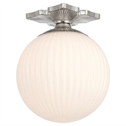 Arden Traditional Polished Nickel White Ribbed Glass Semi Flush Mount|