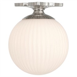 Arden Traditional Polished Nickel White Ribbed Glass Semi Flush Mount|