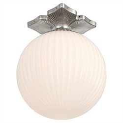 Arden Traditional Polished Nickel White Ribbed Glass Semi Flush Mount|