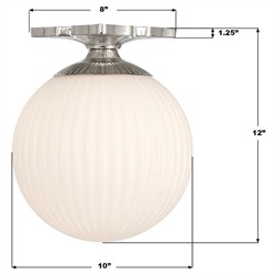 Arden Traditional Polished Nickel White Ribbed Glass Semi Flush Mount|