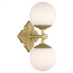 Arden Traditional Aged Brass White Ribbed Glass 2 Light Sconce|