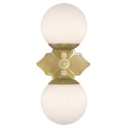 Arden Traditional Aged Brass White Ribbed Glass 2 Light Sconce|