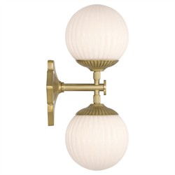 Arden Traditional Aged Brass White Ribbed Glass 2 Light Sconce|