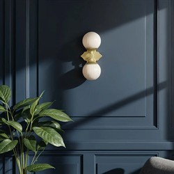 Arden Traditional Aged Brass White Ribbed Glass 2 Light Sconce|