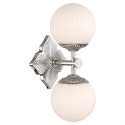Arden Traditional Polished Nickel White Ribbed Glass 2 Light Sconce|