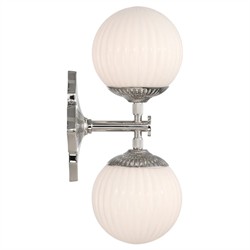 Arden Traditional Polished Nickel White Ribbed Glass 2 Light Sconce|