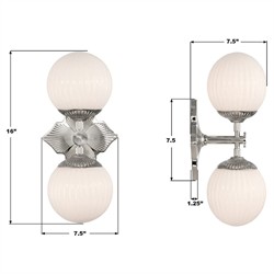 Arden Traditional Polished Nickel White Ribbed Glass 2 Light Sconce|
