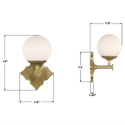 Arden Traditional Aged Brass White Ribbed Glass 1 Light Sconce|