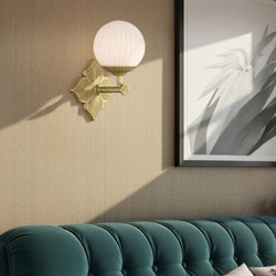 Arden Traditional Aged Brass White Ribbed Glass 1 Light Sconce|